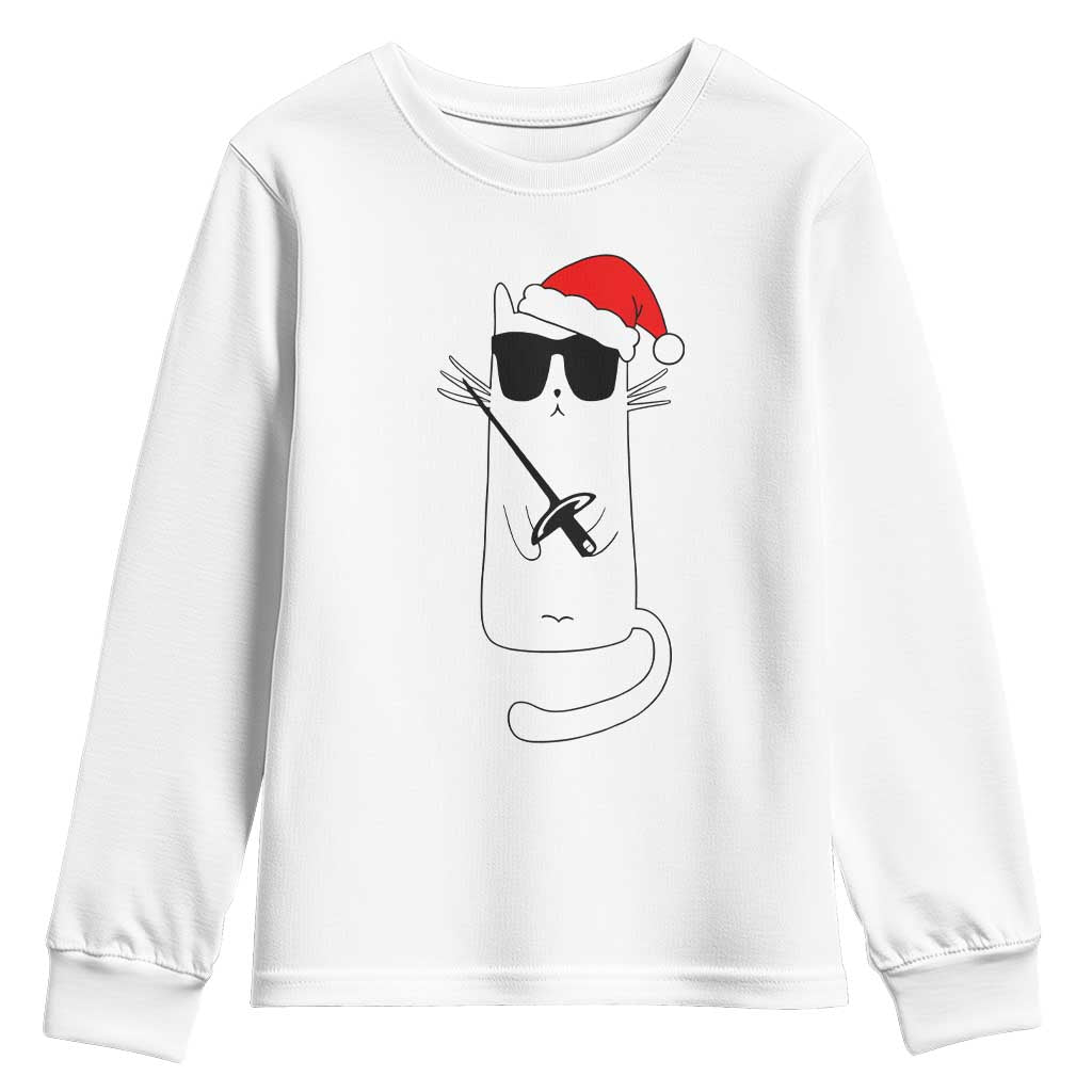 Funny Cat Fencing Christmas Youth Sweatshirt Cute Kitty Lover - Wonder Print Shop