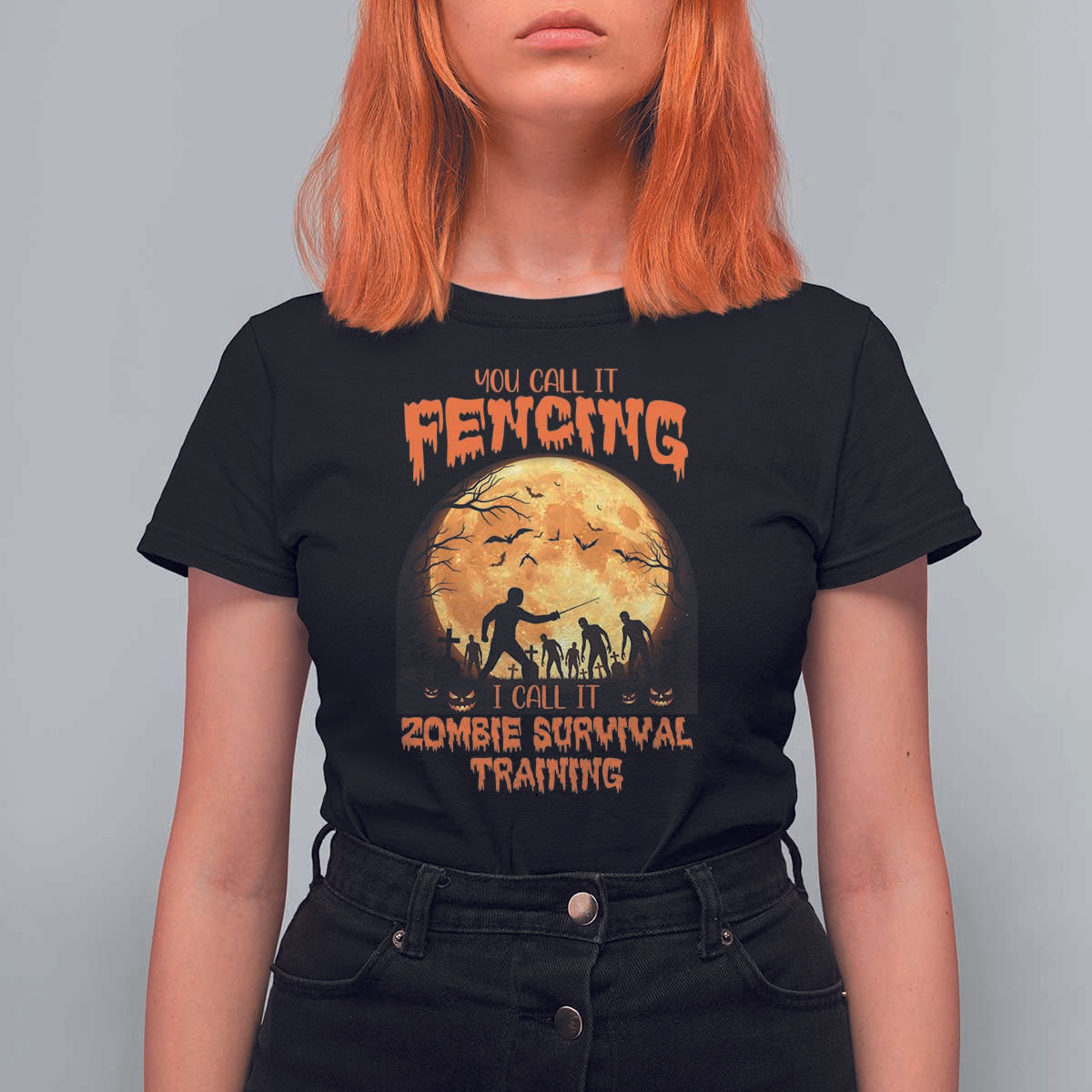 Funny Fencing Halloween T Shirt For Women You Call It Fencing Zombie Survival - Wonder Print Shop