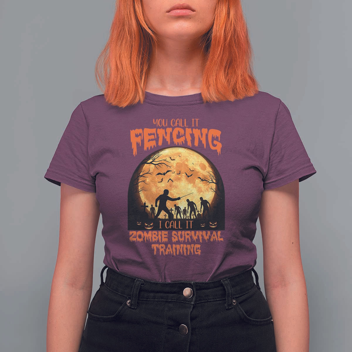 Funny Fencing Halloween T Shirt For Women You Call It Fencing Zombie Survival - Wonder Print Shop