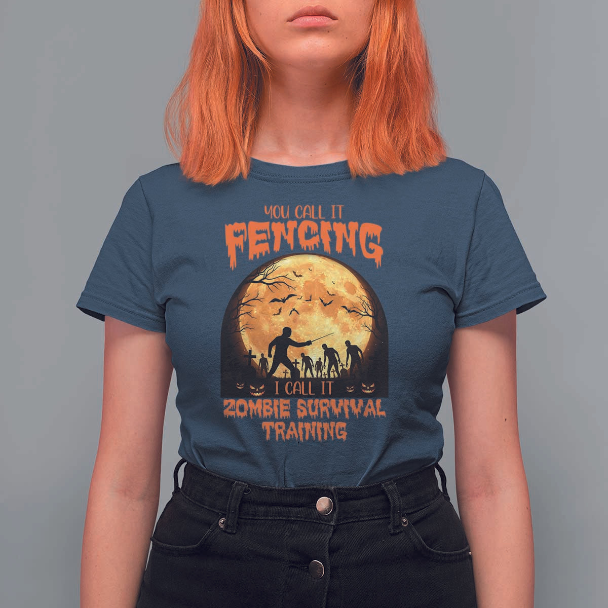 Funny Fencing Halloween T Shirt For Women You Call It Fencing Zombie Survival - Wonder Print Shop