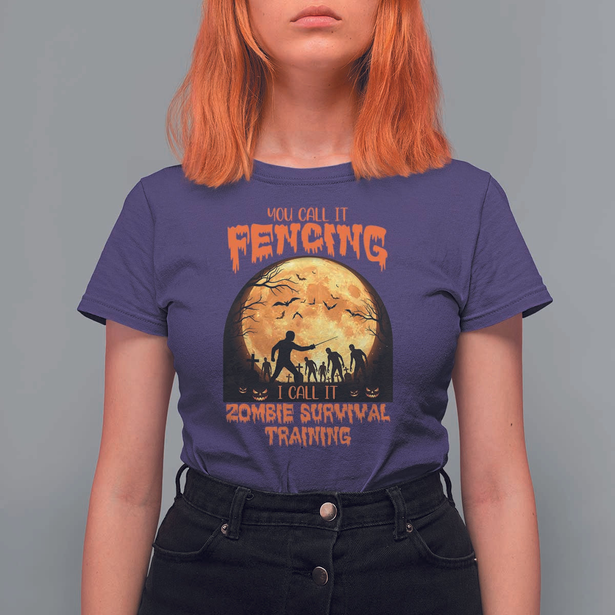 Funny Fencing Halloween T Shirt For Women You Call It Fencing Zombie Survival - Wonder Print Shop