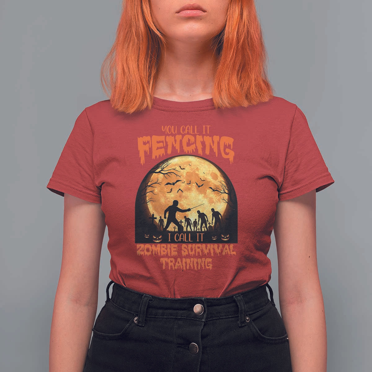 Funny Fencing Halloween T Shirt For Women You Call It Fencing Zombie Survival - Wonder Print Shop
