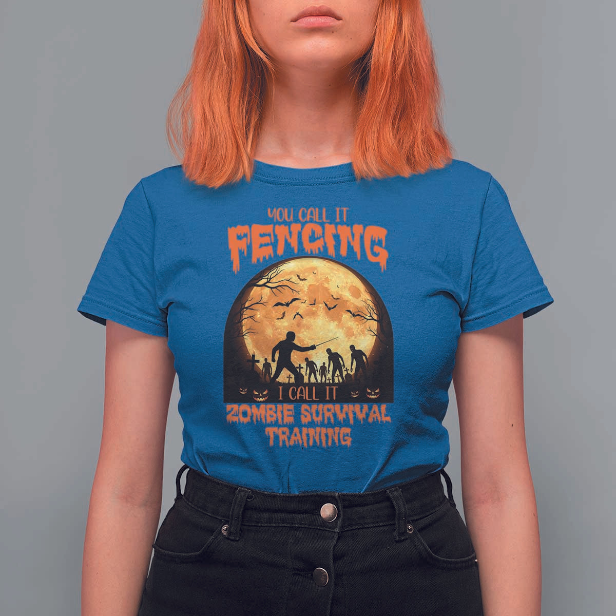 Funny Fencing Halloween T Shirt For Women You Call It Fencing Zombie Survival - Wonder Print Shop