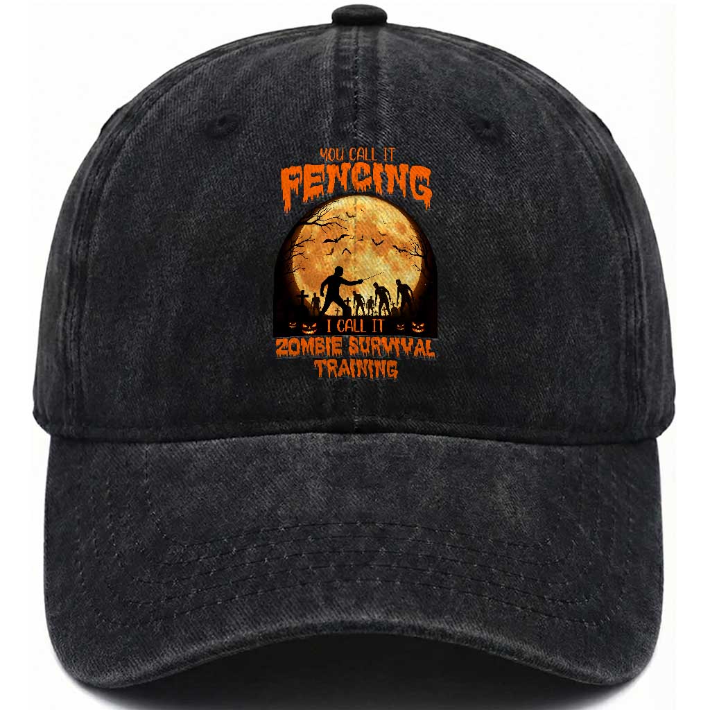 Funny Fencing Halloween Washed Cotton Baseball Cap You Call It Fencing Zombie Survival