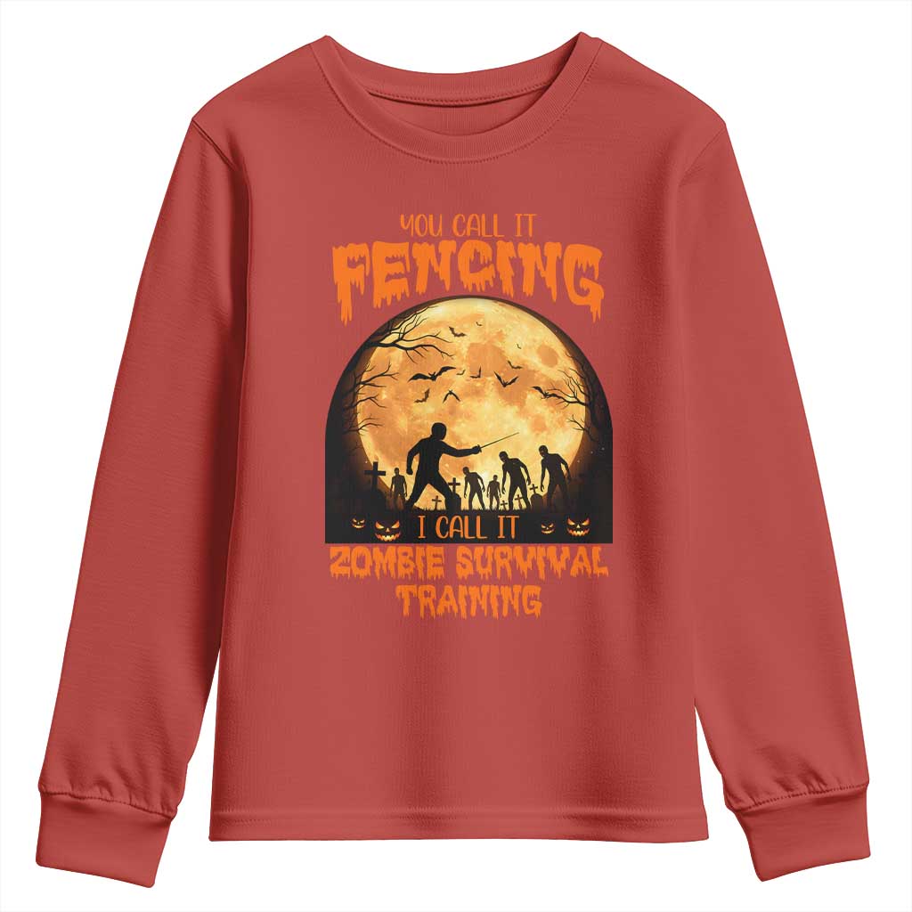 Funny Fencing Halloween Youth Sweatshirt You Call It Fencing Zombie Survival - Wonder Print Shop