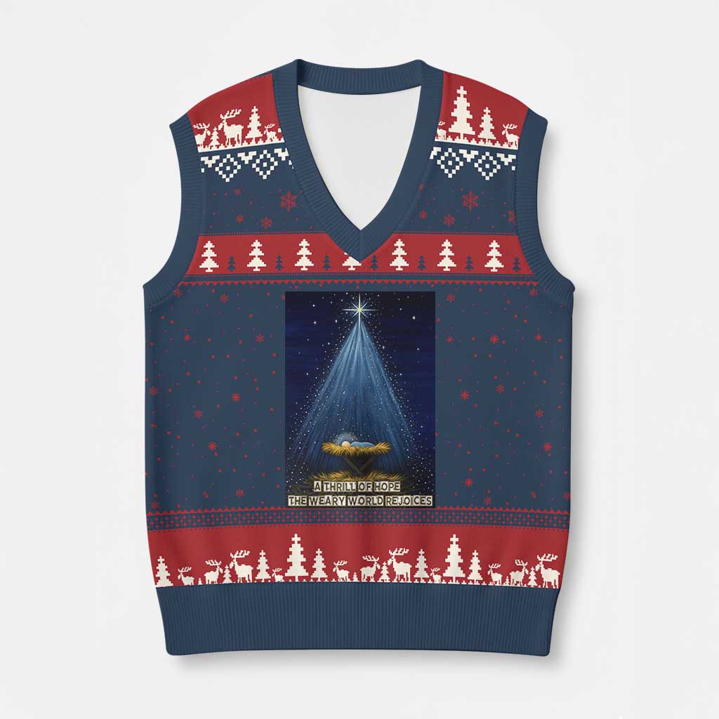 Nativity Scene Xmas V-Neck Knit Sweater Vest Biible Baby Jesus Christian - Wonder Print Shop