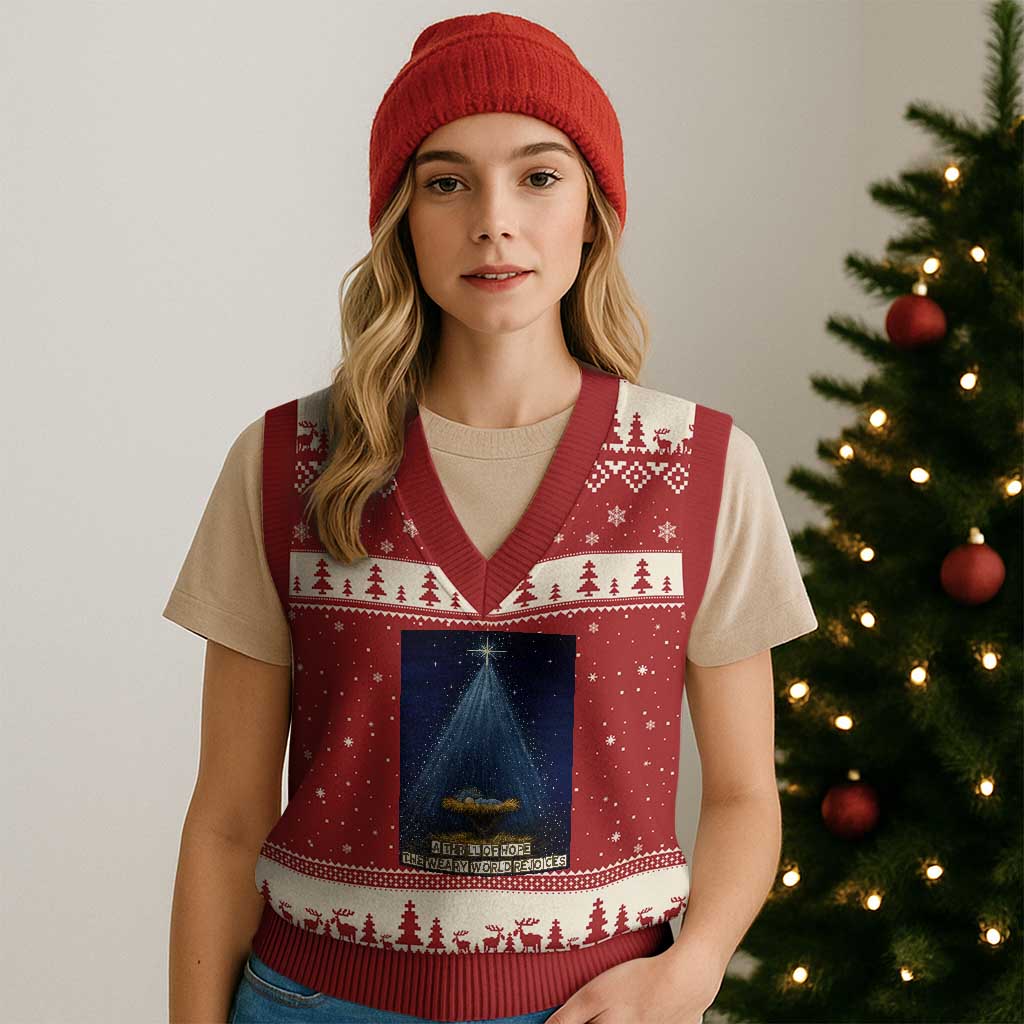 Nativity Scene Xmas V-Neck Knit Sweater Vest Biible Baby Jesus Christian - Wonder Print Shop