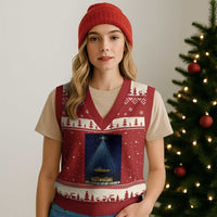Nativity Scene Xmas V-Neck Knit Sweater Vest Biible Baby Jesus Christian - Wonder Print Shop