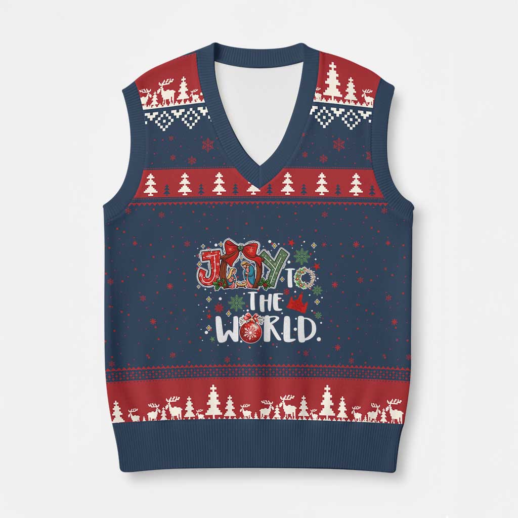 Nativity Scene Xmas V-Neck Knit Sweater Vest Joy To The World - Wonder Print Shop