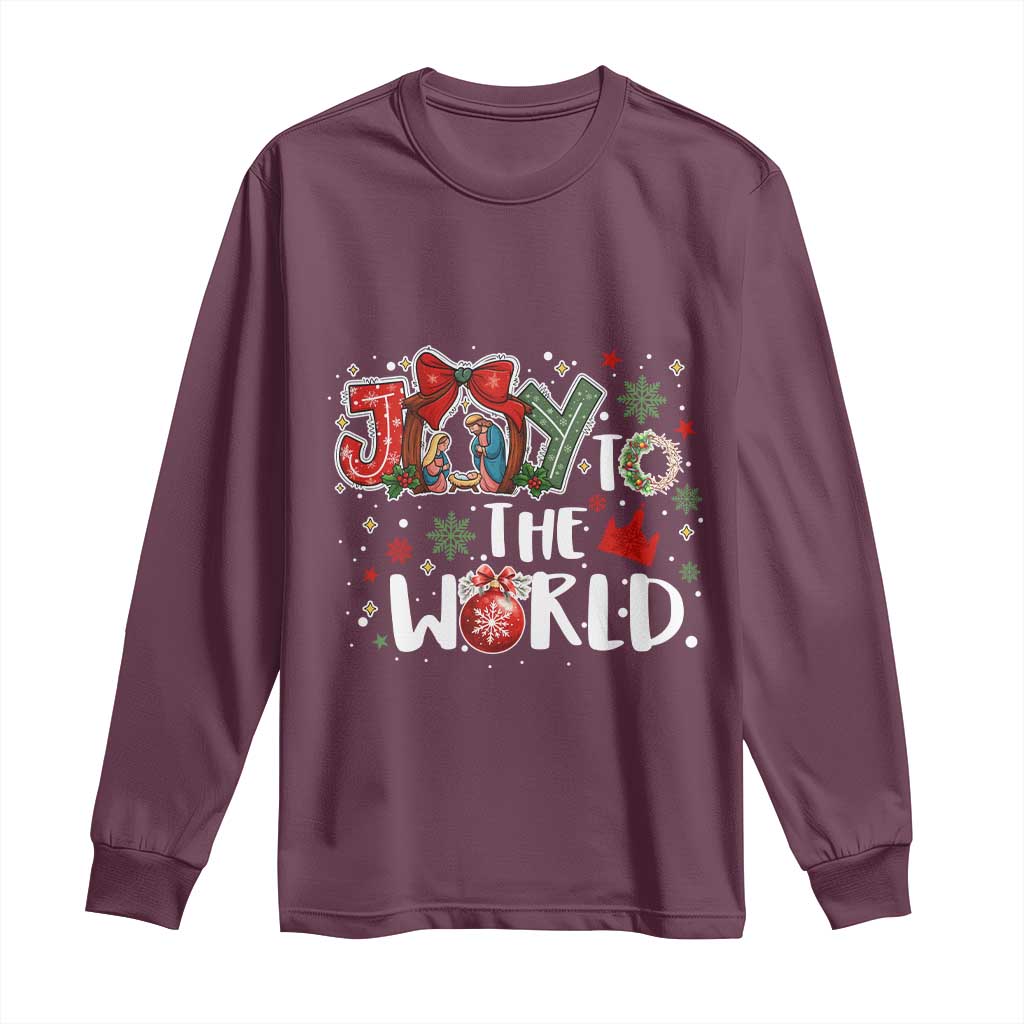 Nativity Scene Christmas Long Sleeve Shirt Joy To The World - Wonder Print Shop