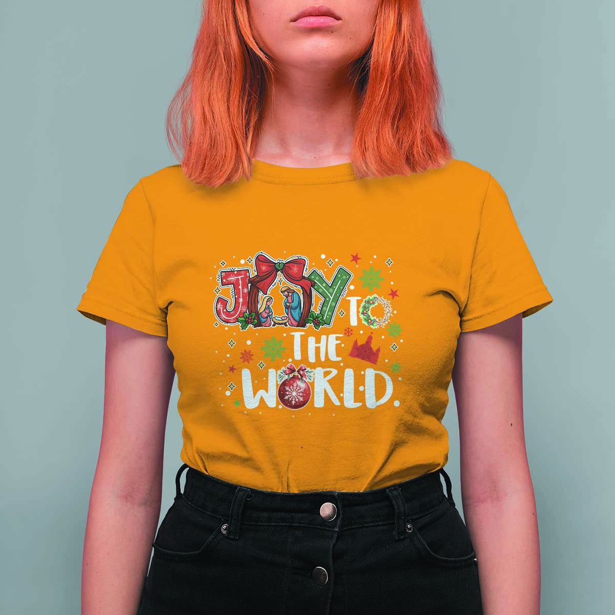 Nativity Scene Christmas T Shirt For Women Joy To The World - Wonder Print Shop