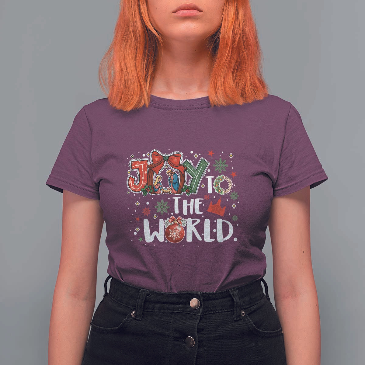 Nativity Scene Christmas T Shirt For Women Joy To The World - Wonder Print Shop