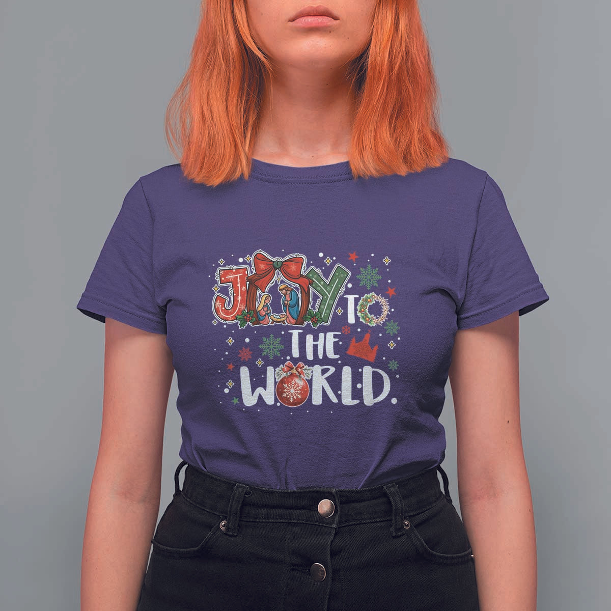 Nativity Scene Christmas T Shirt For Women Joy To The World - Wonder Print Shop