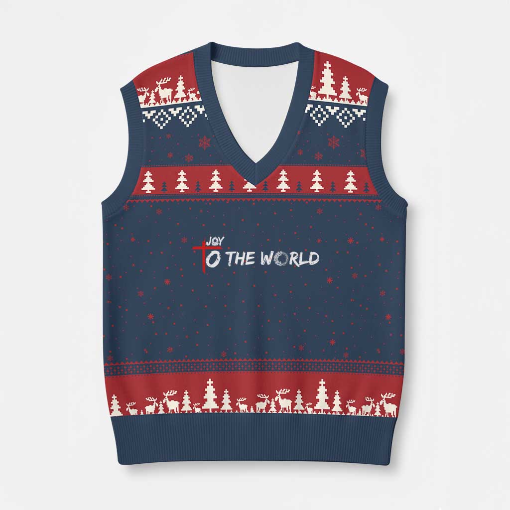 Jesus Christian Xmas V-Neck Knit Sweater Vest Joy To The World - Wonder Print Shop