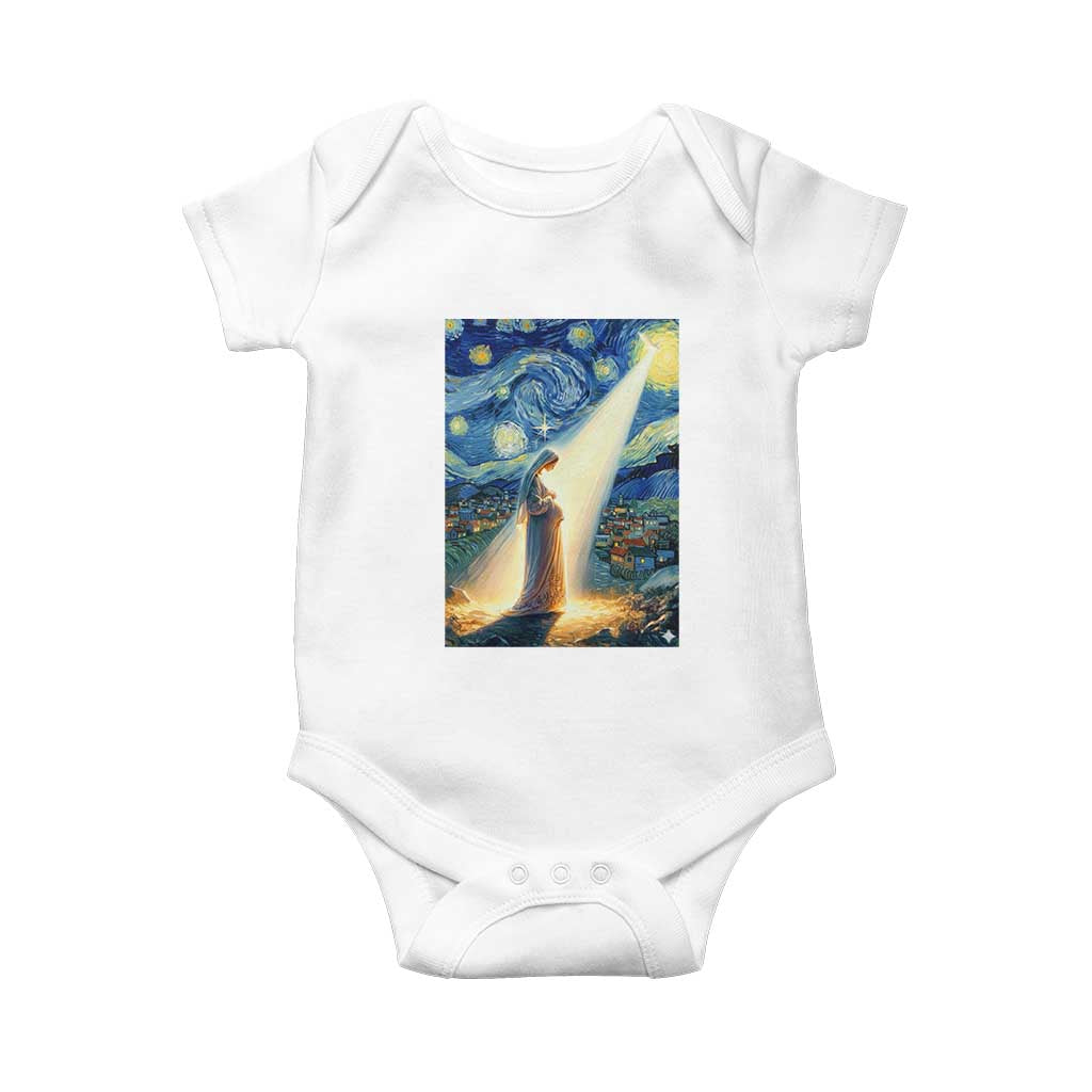 Virgin Mary Starry Night Baby Onesie Luke 2:11 Christian Faith - Wonder Print Shop