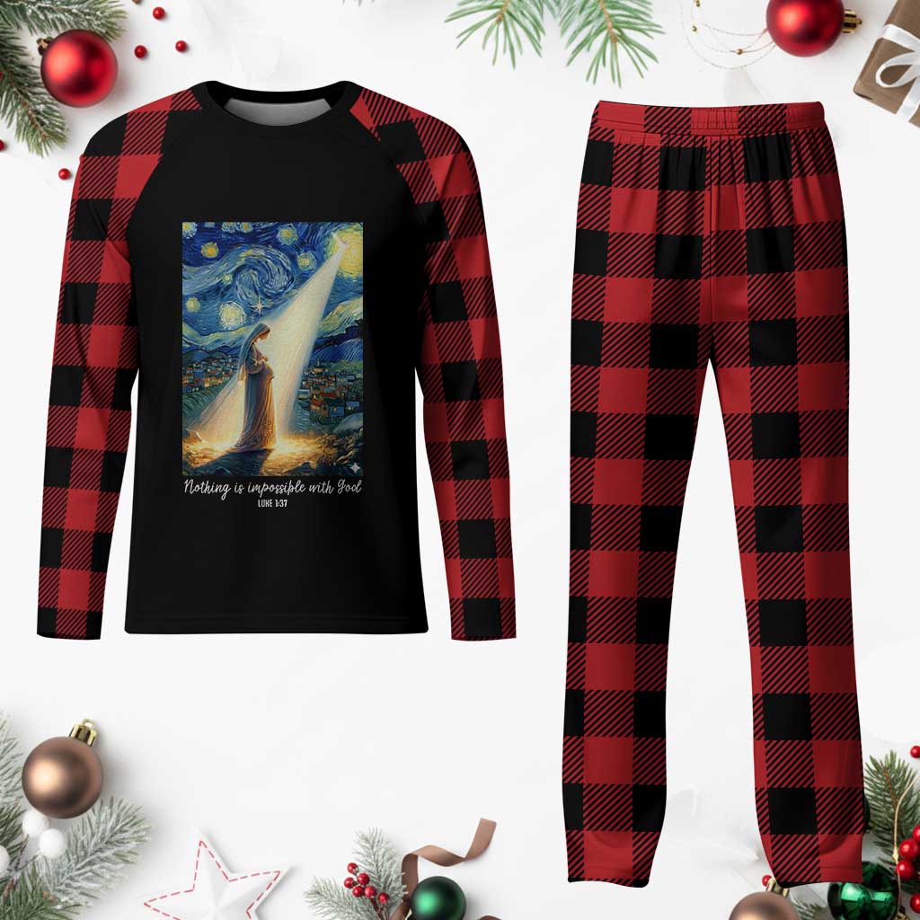 Virgin Mary Starry Night Plaid Pajama Set Luke 2:11 Christian Faith - Wonder Print Shop