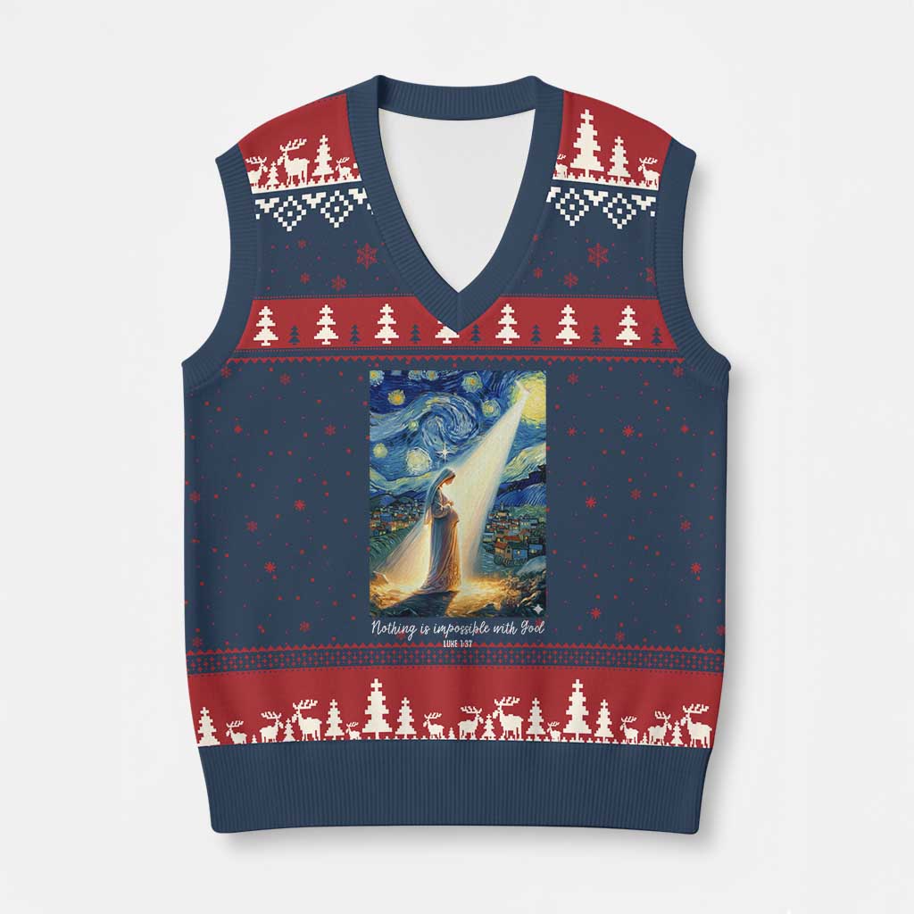 Virgin Mary Starry Night V-Neck Knit Sweater Vest Luke 2:11 Christian Faith - Wonder Print Shop