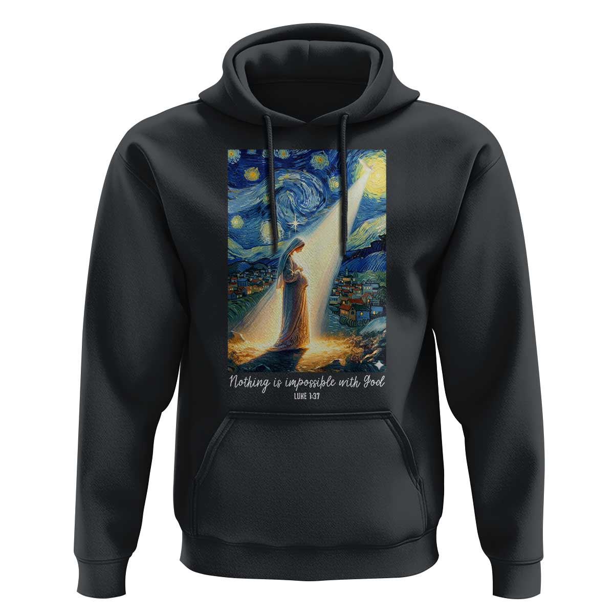Virgin Mary Starry Night Hoodie Luke 2:11 Christian Faith - Wonder Print Shop
