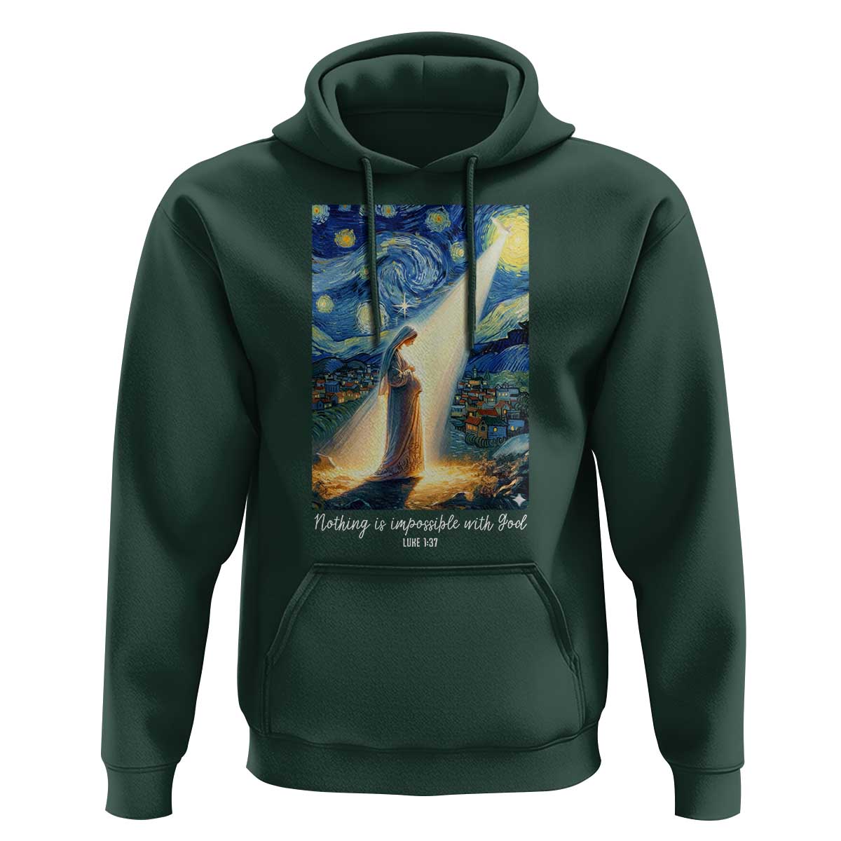 Virgin Mary Starry Night Hoodie Luke 2:11 Christian Faith - Wonder Print Shop