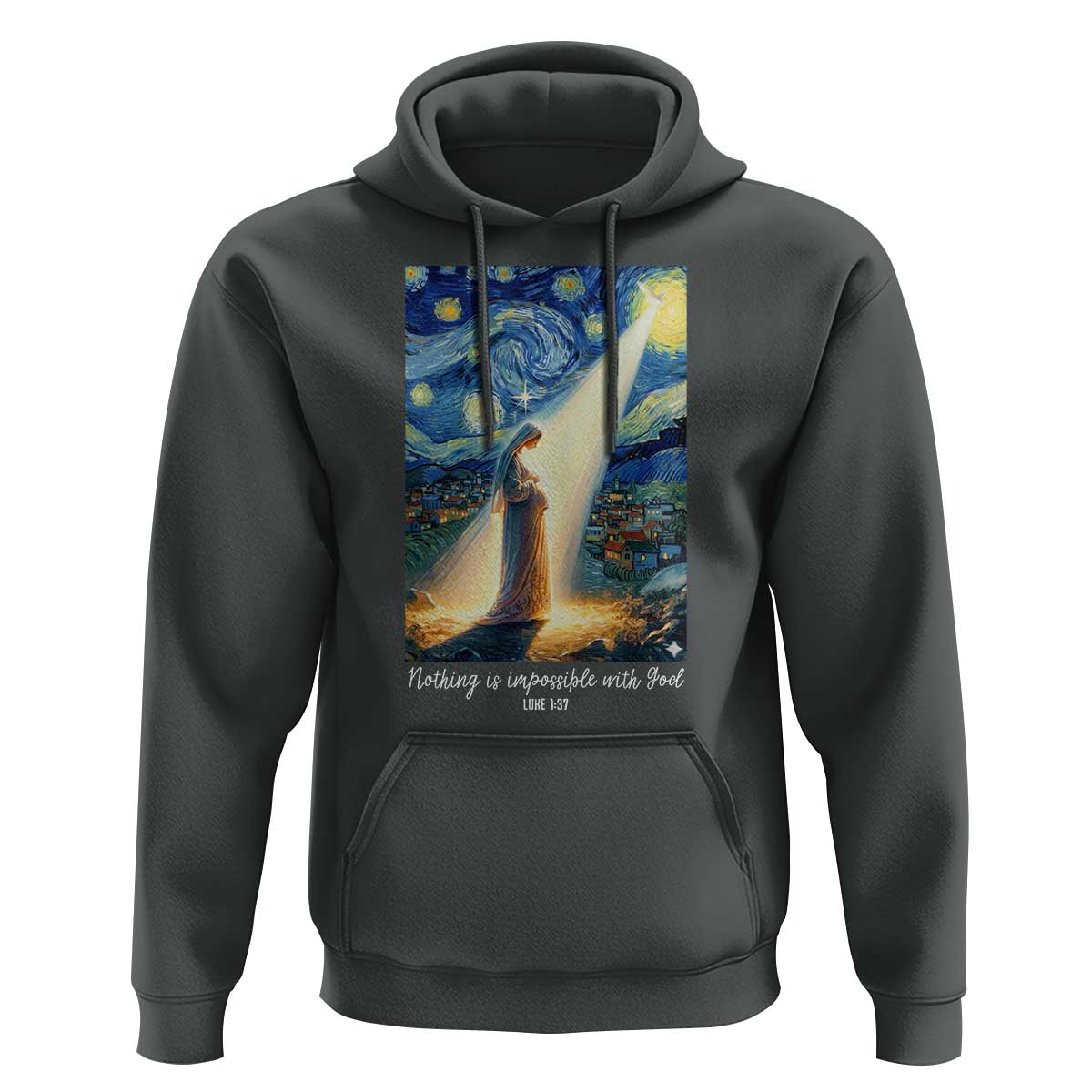 Virgin Mary Starry Night Hoodie Luke 2:11 Christian Faith - Wonder Print Shop