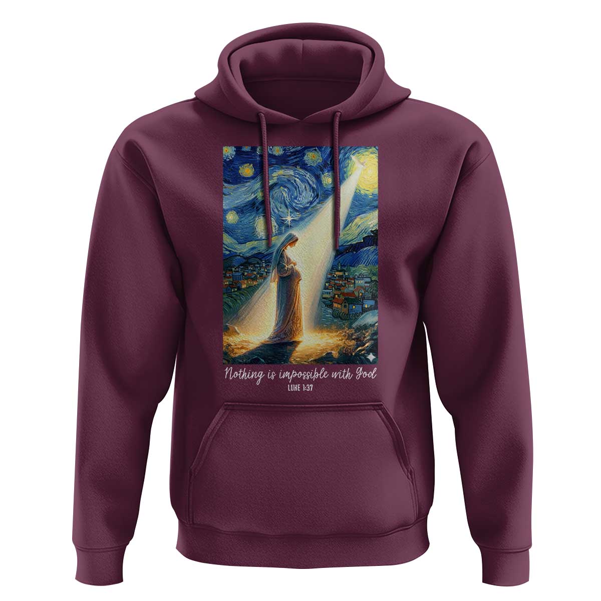 Virgin Mary Starry Night Hoodie Luke 2:11 Christian Faith - Wonder Print Shop
