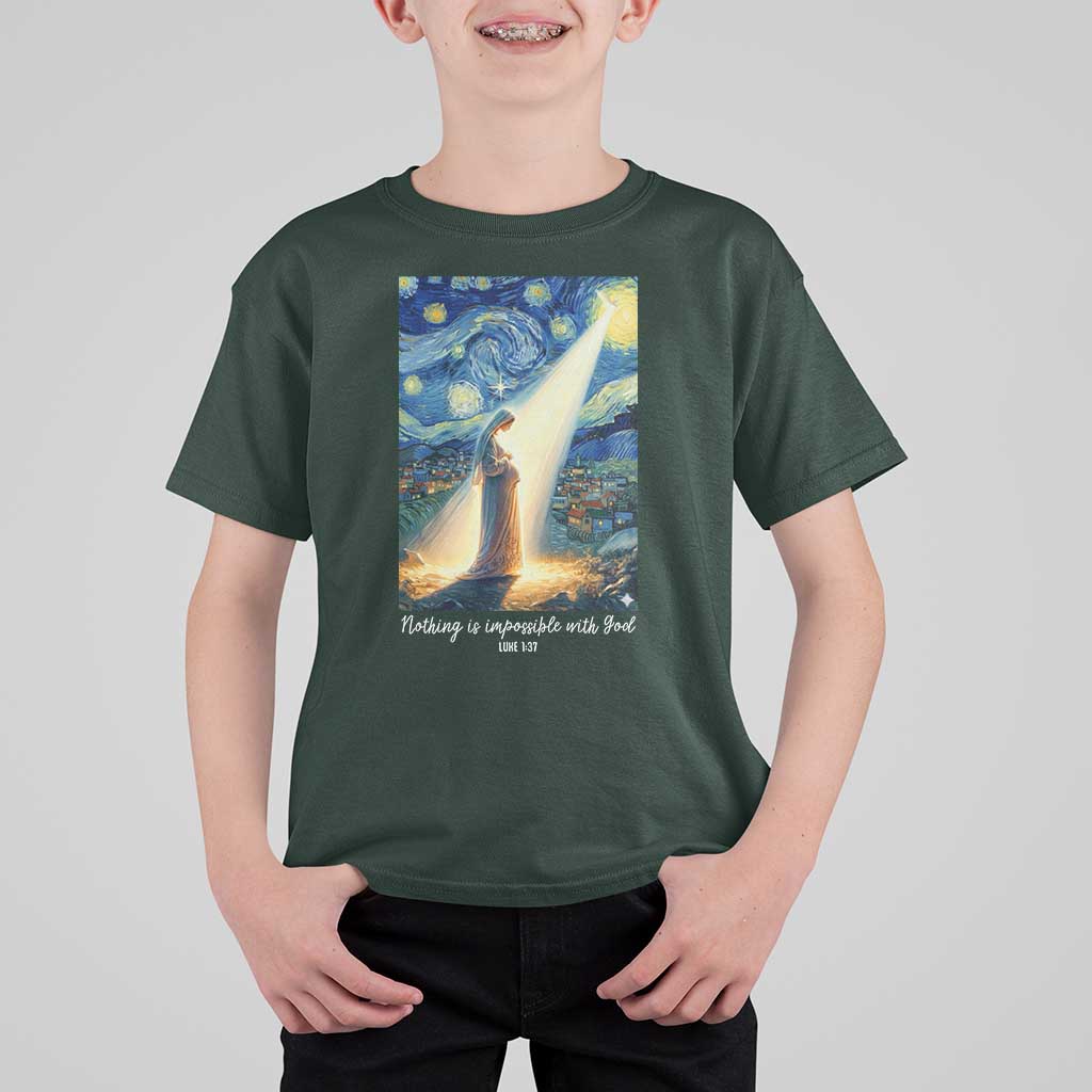 Virgin Mary Starry Night T Shirt For Kid Luke 2:11 Christian Faith - Wonder Print Shop