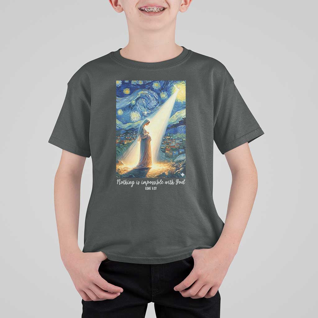 Virgin Mary Starry Night T Shirt For Kid Luke 2:11 Christian Faith - Wonder Print Shop