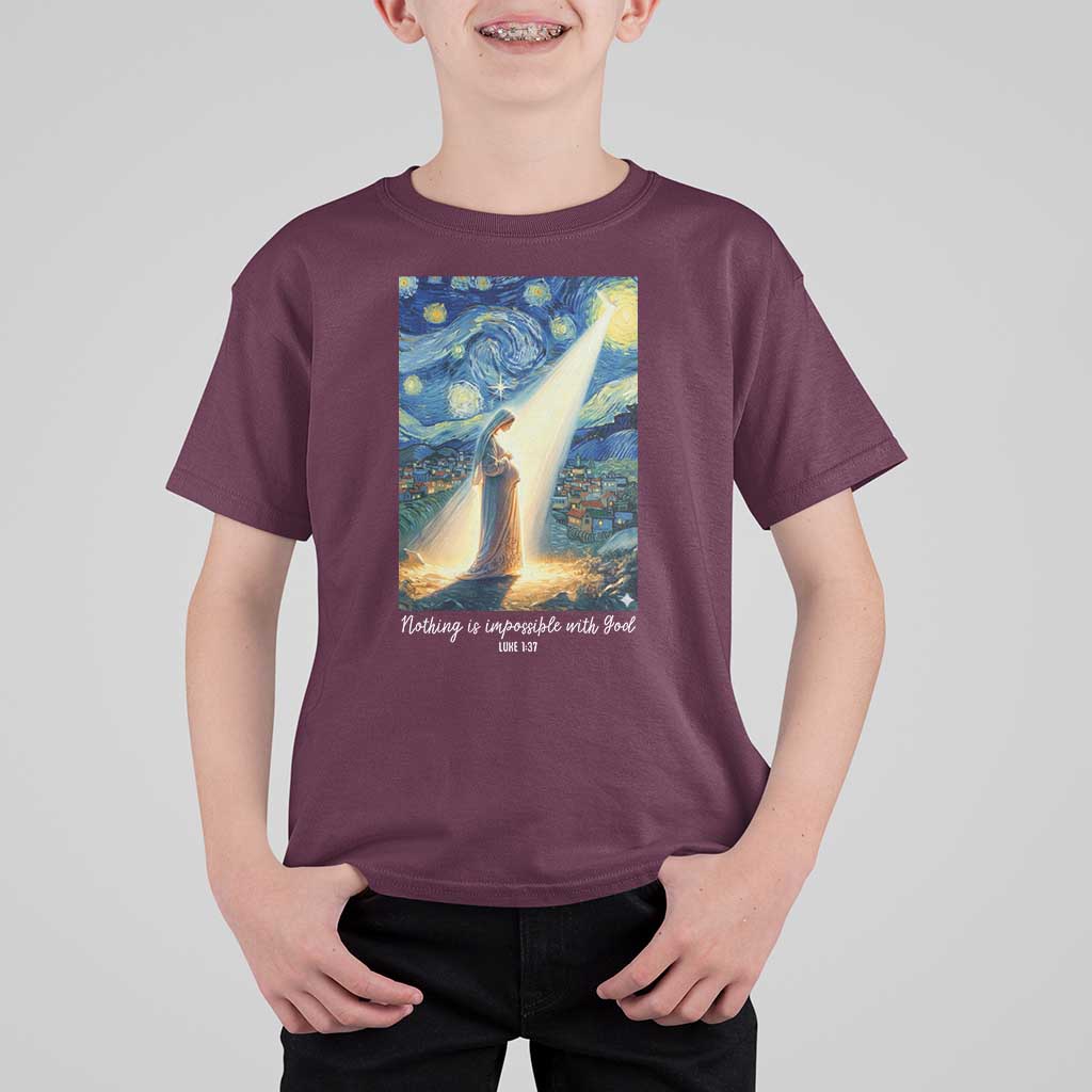 Virgin Mary Starry Night T Shirt For Kid Luke 2:11 Christian Faith - Wonder Print Shop