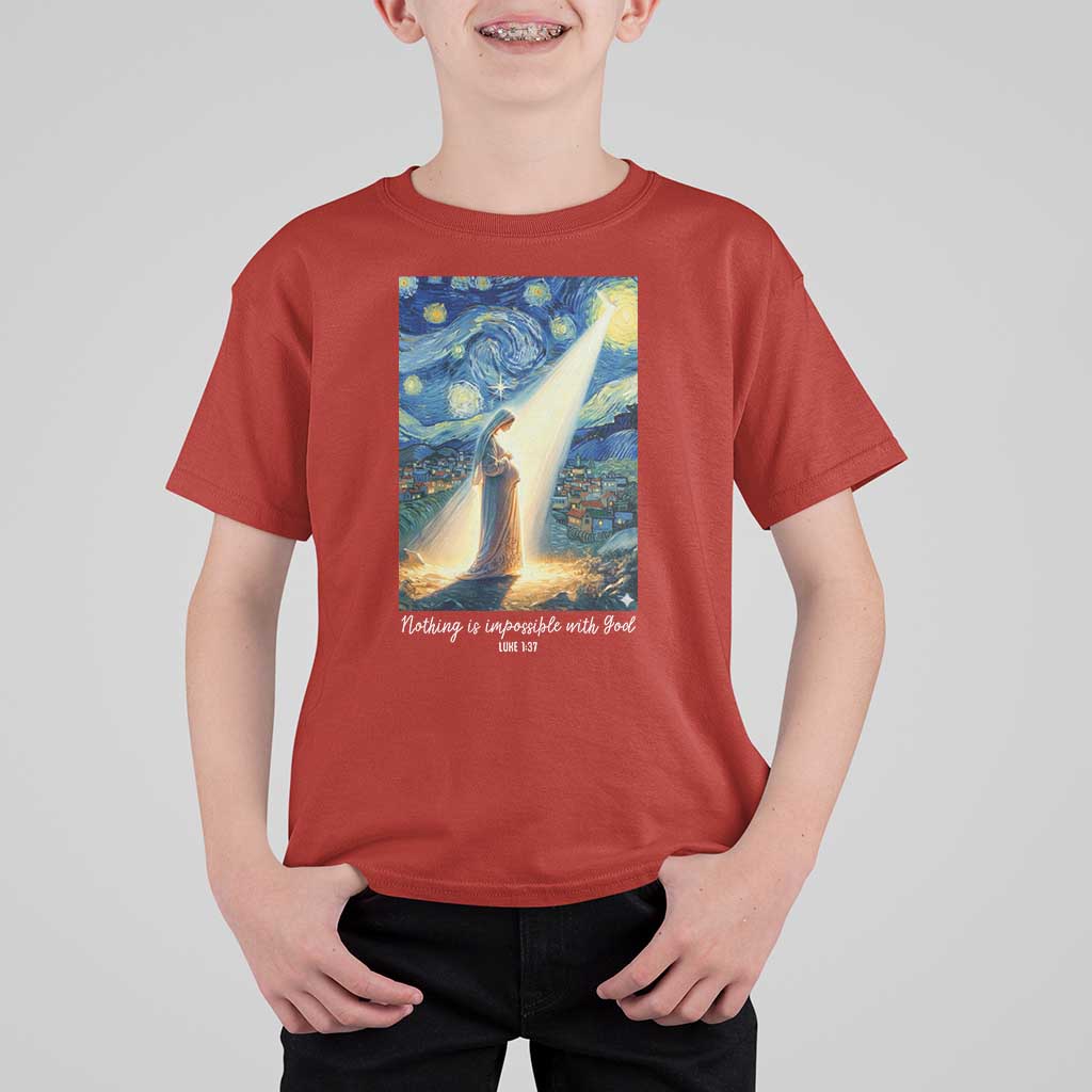Virgin Mary Starry Night T Shirt For Kid Luke 2:11 Christian Faith - Wonder Print Shop