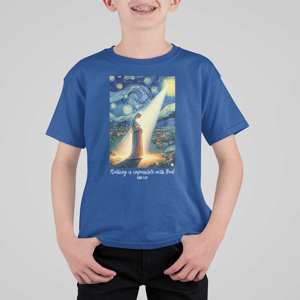 Virgin Mary Starry Night T Shirt For Kid Luke 2:11 Christian Faith - Wonder Print Shop