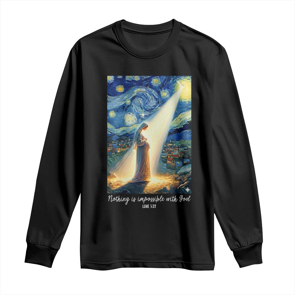 Virgin Mary Starry Night Long Sleeve Shirt Luke 2:11 Christian Faith - Wonder Print Shop