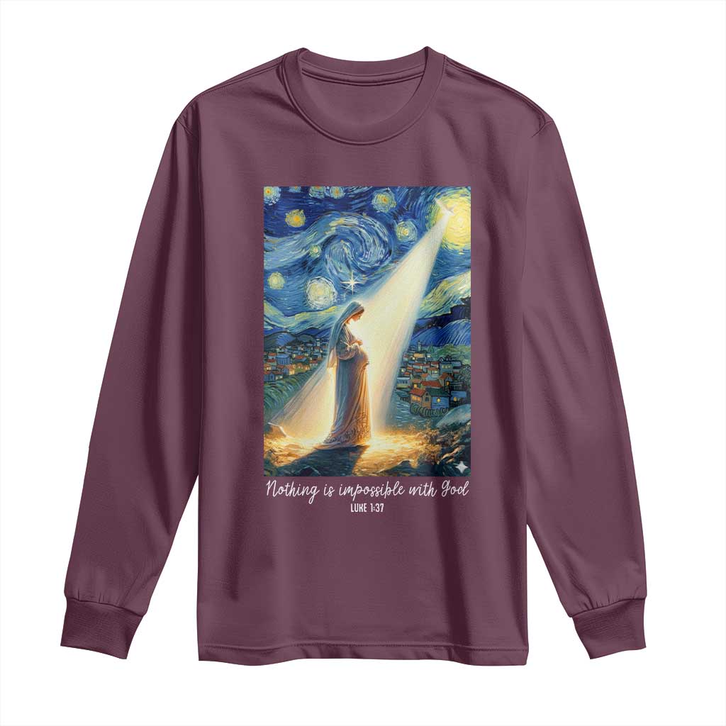 Virgin Mary Starry Night Long Sleeve Shirt Luke 2:11 Christian Faith - Wonder Print Shop