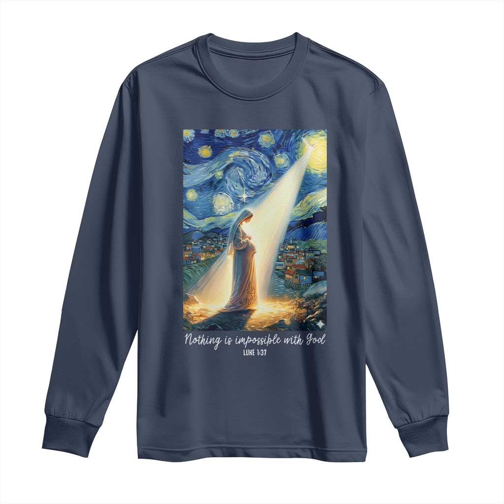 Virgin Mary Starry Night Long Sleeve Shirt Luke 2:11 Christian Faith - Wonder Print Shop