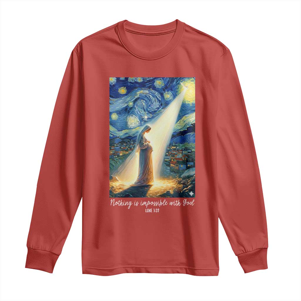 Virgin Mary Starry Night Long Sleeve Shirt Luke 2:11 Christian Faith - Wonder Print Shop