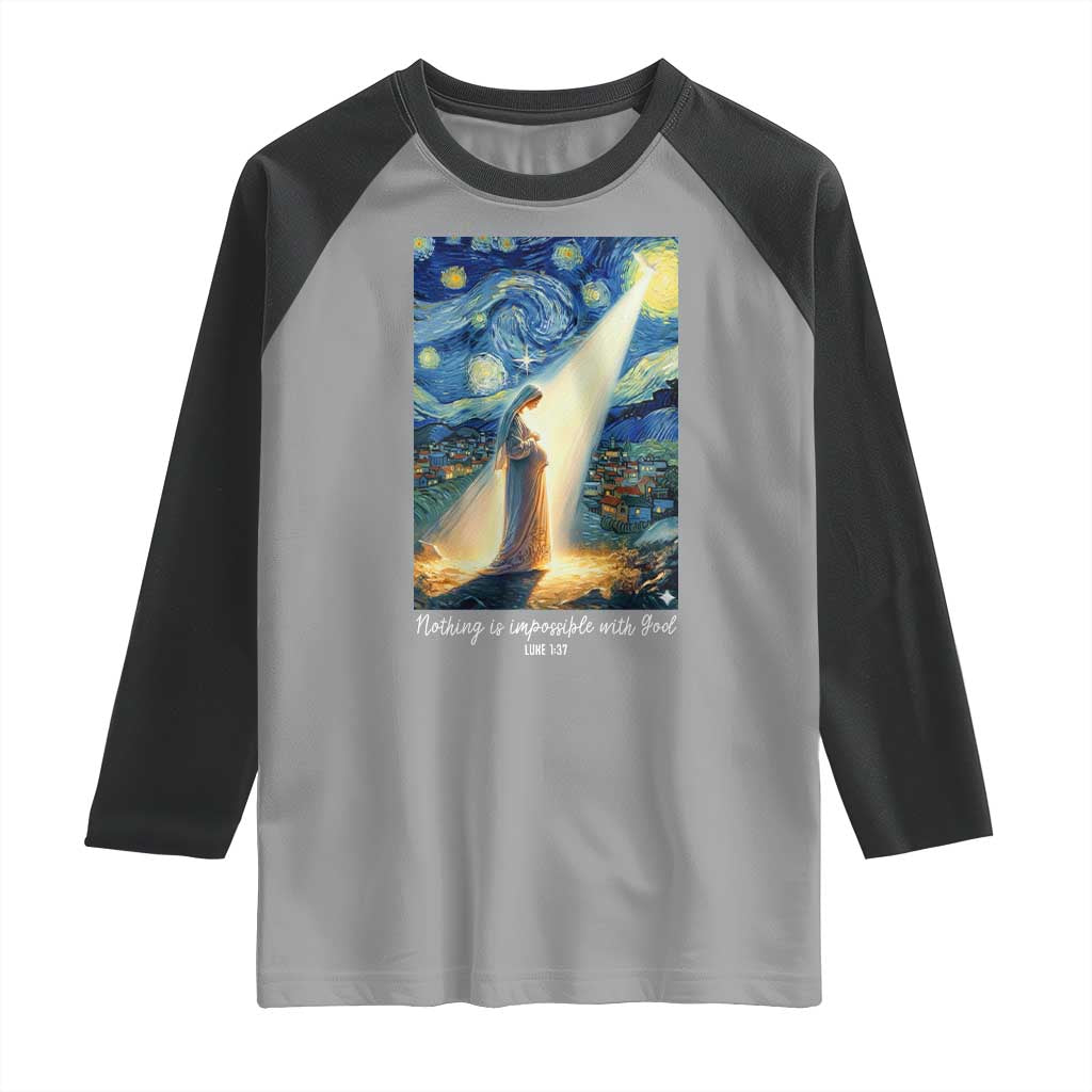 Virgin Mary Starry Night Raglan Shirt Luke 2:11 Christian Faith - Wonder Print Shop