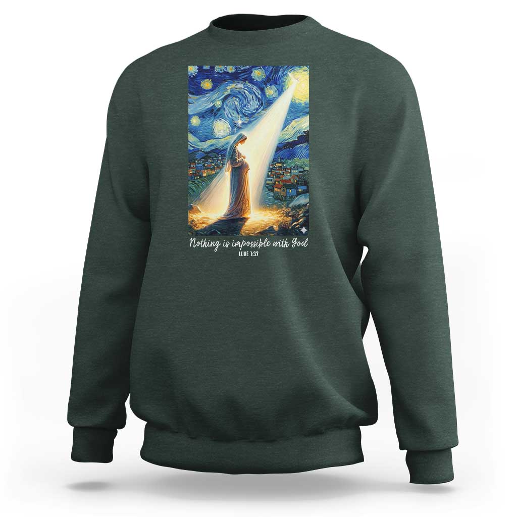 Virgin Mary Starry Night Sweatshirt Luke 2:11 Christian Faith - Wonder Print Shop