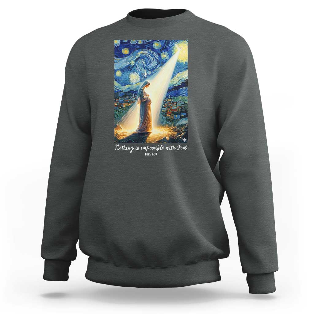 Virgin Mary Starry Night Sweatshirt Luke 2:11 Christian Faith - Wonder Print Shop