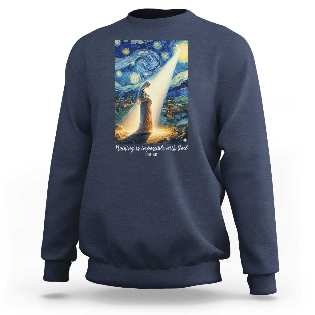 Virgin Mary Starry Night Sweatshirt Luke 2:11 Christian Faith - Wonder Print Shop