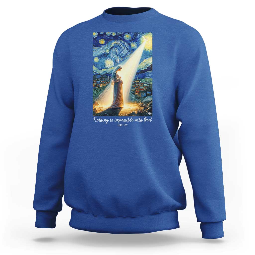 Virgin Mary Starry Night Sweatshirt Luke 2:11 Christian Faith - Wonder Print Shop