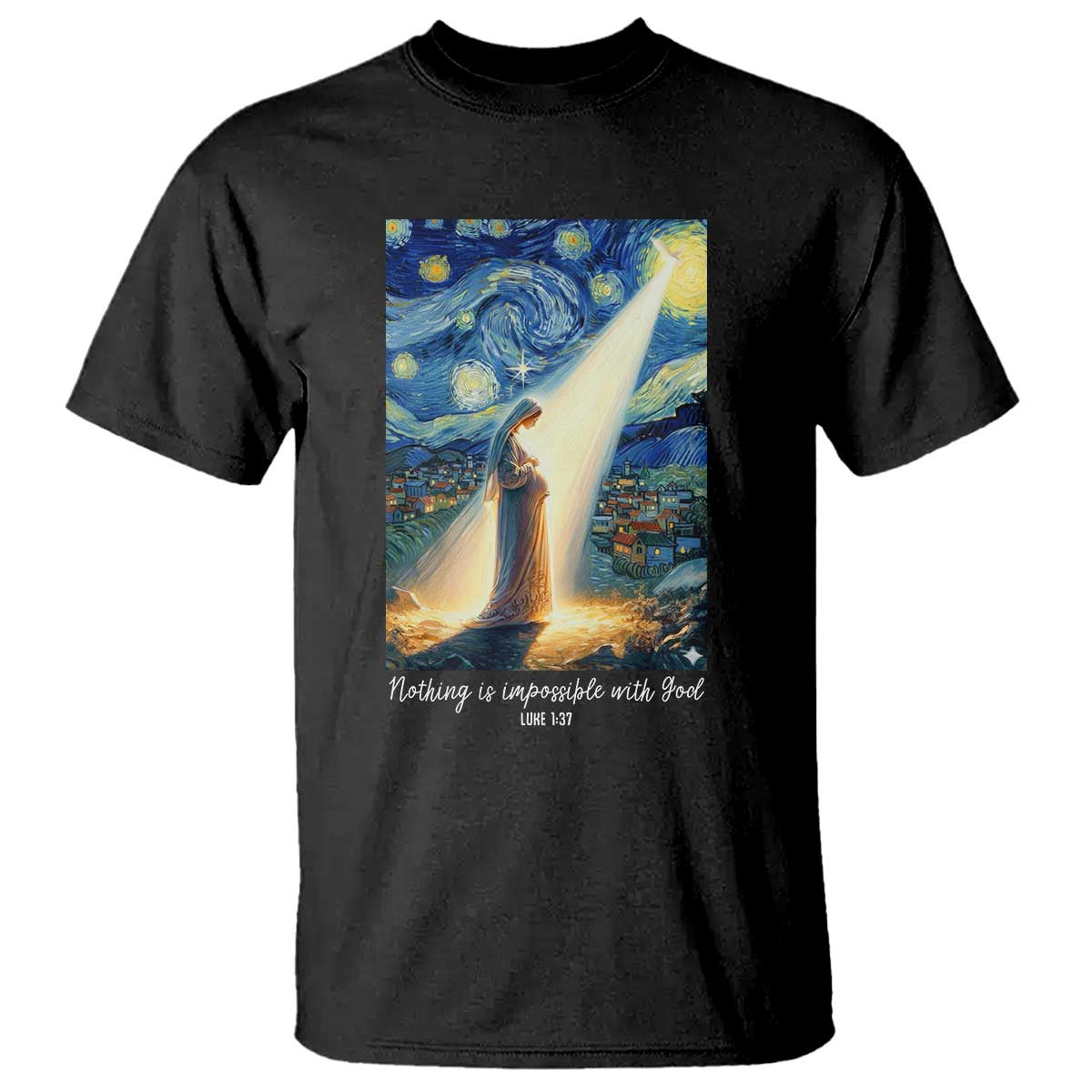 Virgin Mary Starry Night T Shirt Luke 2:11 Christian Faith - Wonder Print Shop