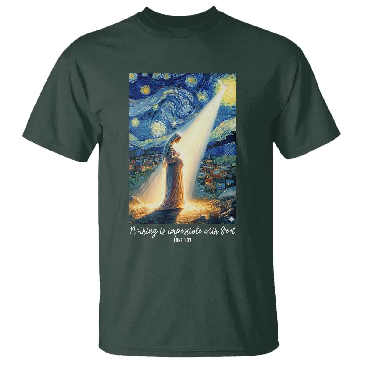 Virgin Mary Starry Night T Shirt Luke 2:11 Christian Faith - Wonder Print Shop