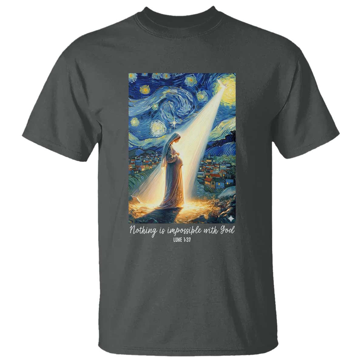 Virgin Mary Starry Night T Shirt Luke 2:11 Christian Faith - Wonder Print Shop