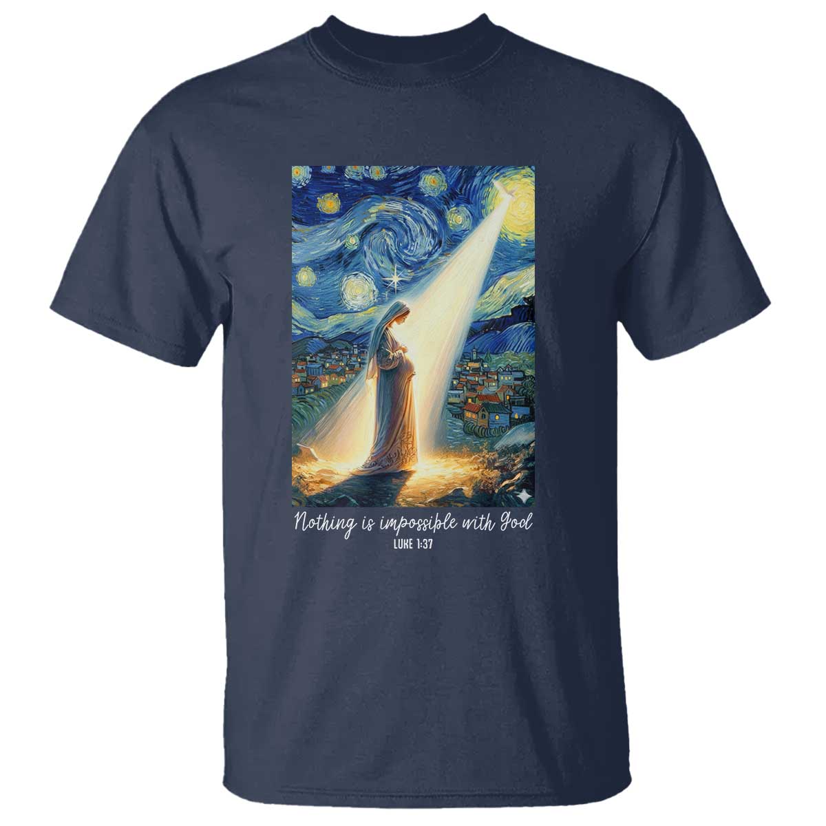 Virgin Mary Starry Night T Shirt Luke 2:11 Christian Faith - Wonder Print Shop
