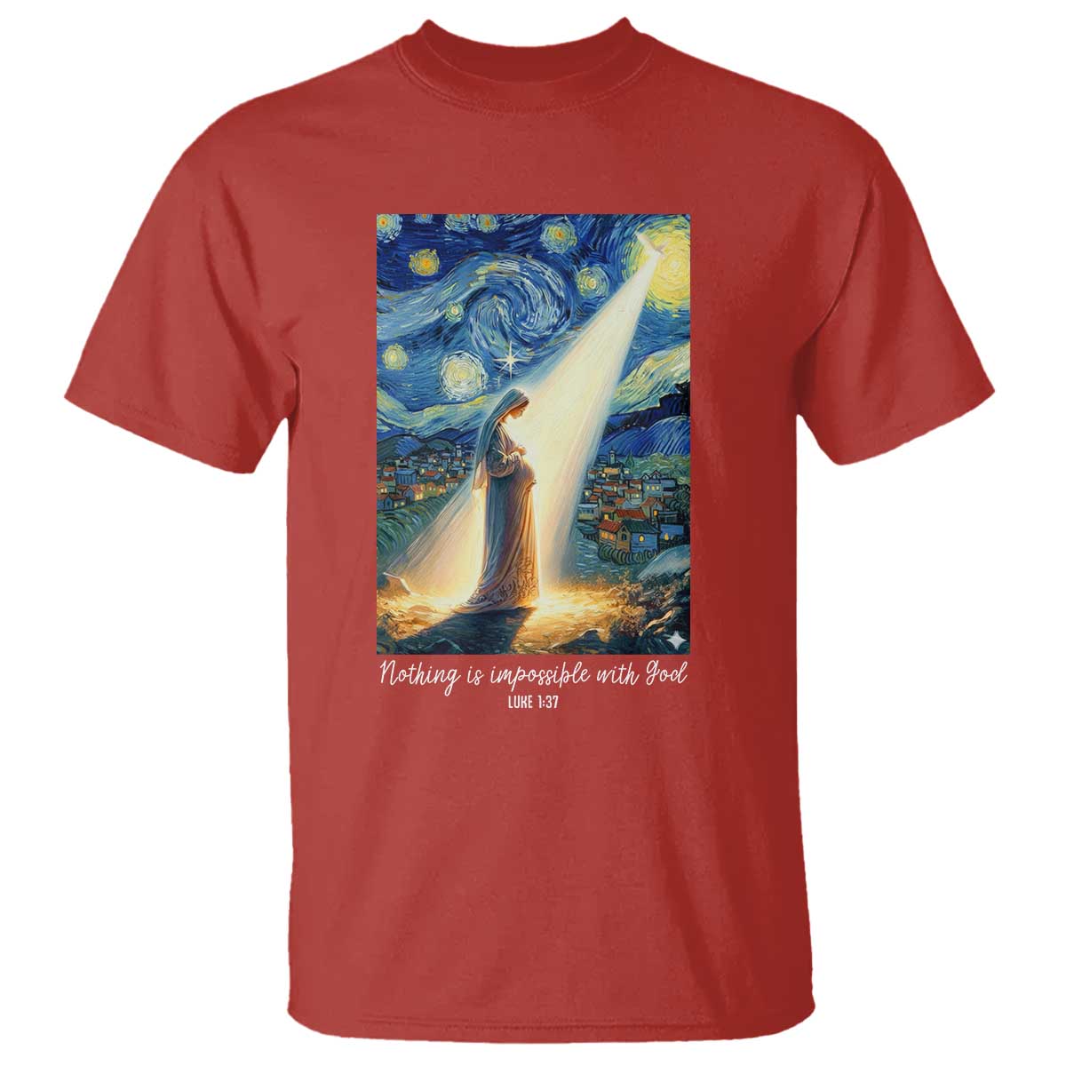 Virgin Mary Starry Night T Shirt Luke 2:11 Christian Faith - Wonder Print Shop