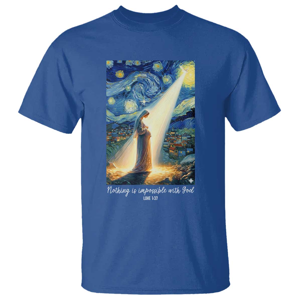 Virgin Mary Starry Night T Shirt Luke 2:11 Christian Faith - Wonder Print Shop