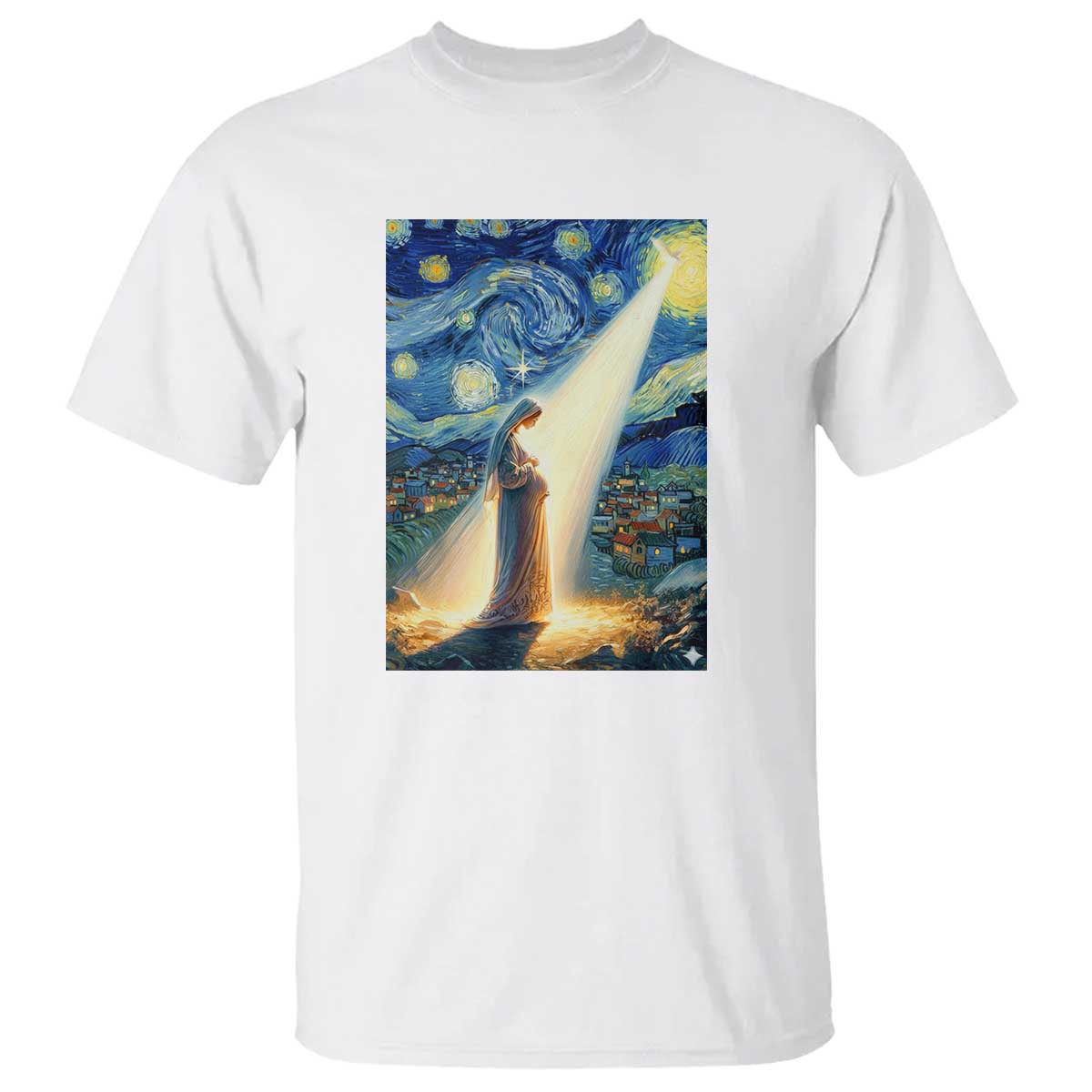Virgin Mary Starry Night T Shirt Luke 2:11 Christian Faith - Wonder Print Shop
