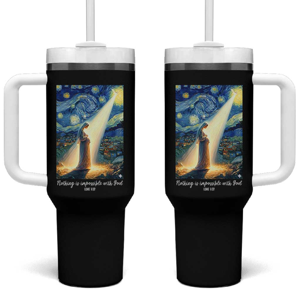Virgin Mary Starry Night Tumbler With Handle Luke 2:11 Christian Faith - Wonder Print Shop