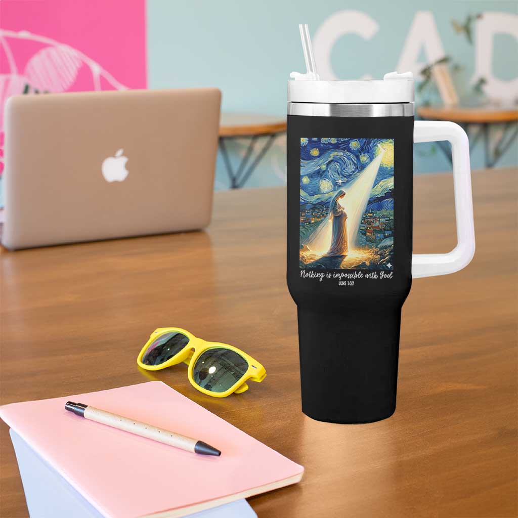 Virgin Mary Starry Night Tumbler With Handle Luke 2:11 Christian Faith - Wonder Print Shop