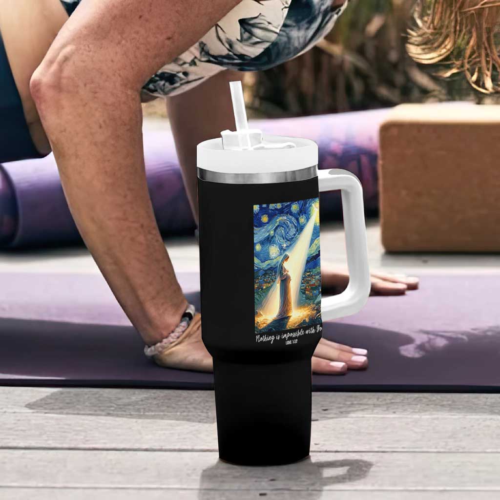 Virgin Mary Starry Night Tumbler With Handle Luke 2:11 Christian Faith - Wonder Print Shop