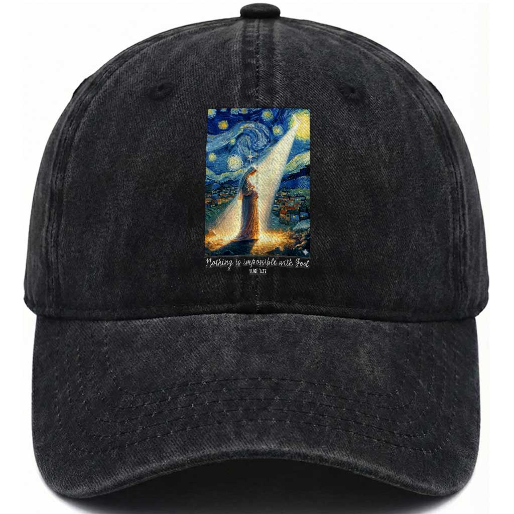 Virgin Mary Starry Night Washed Cotton Baseball Cap Luke 2:11 Christian Faith